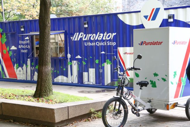 Purolator shipping container and cargo bike